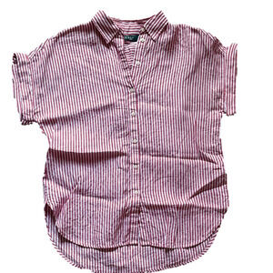 Lauren Ralph Lauren Red and White Striped Linen Button Down Shirt